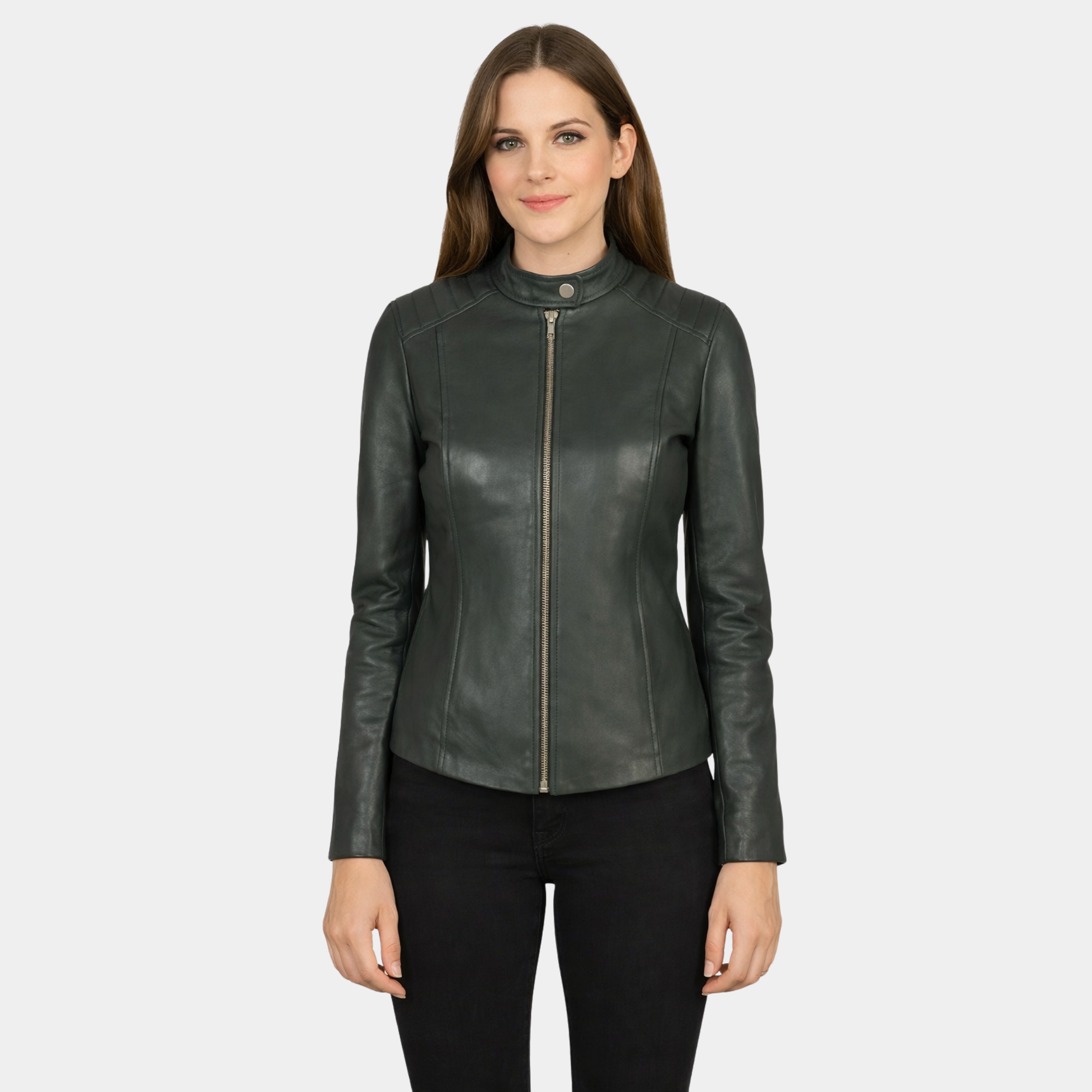 Kelsee Green Leather Biker Jacket