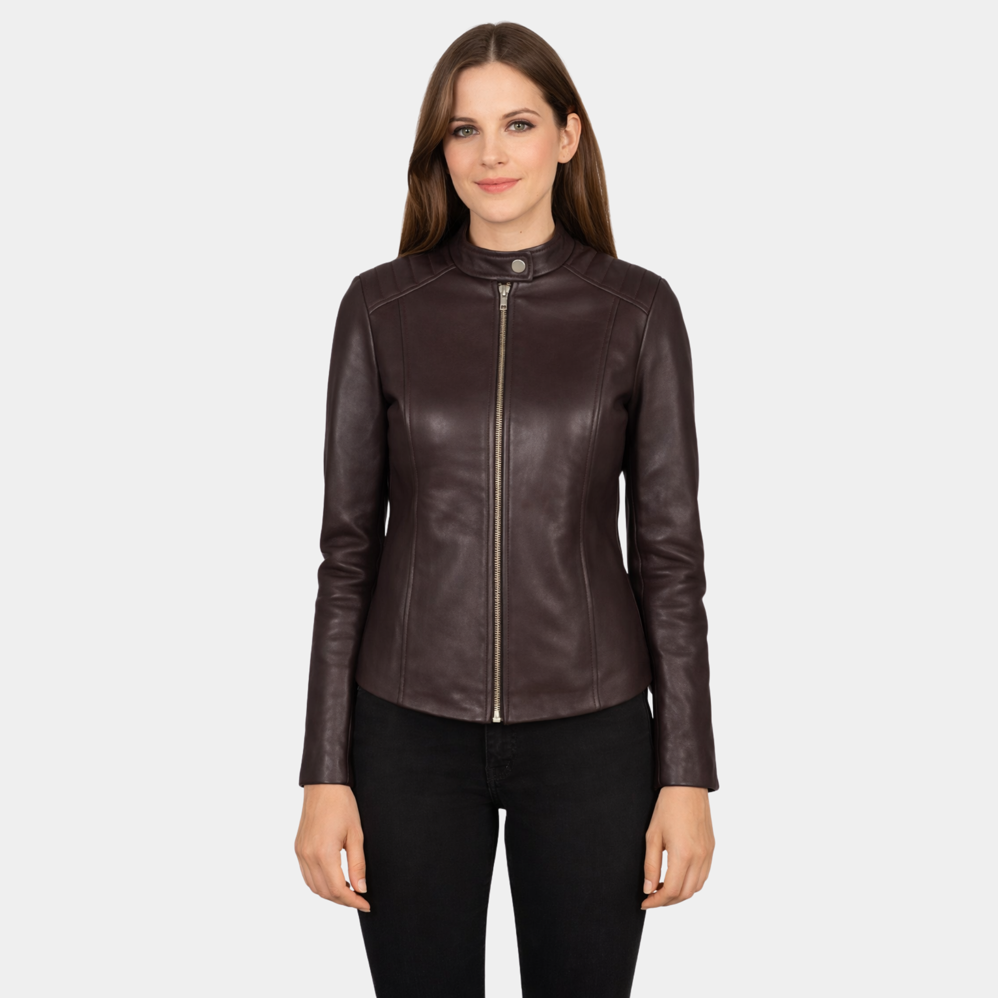Kelsee Maroon Leather Biker Jacket