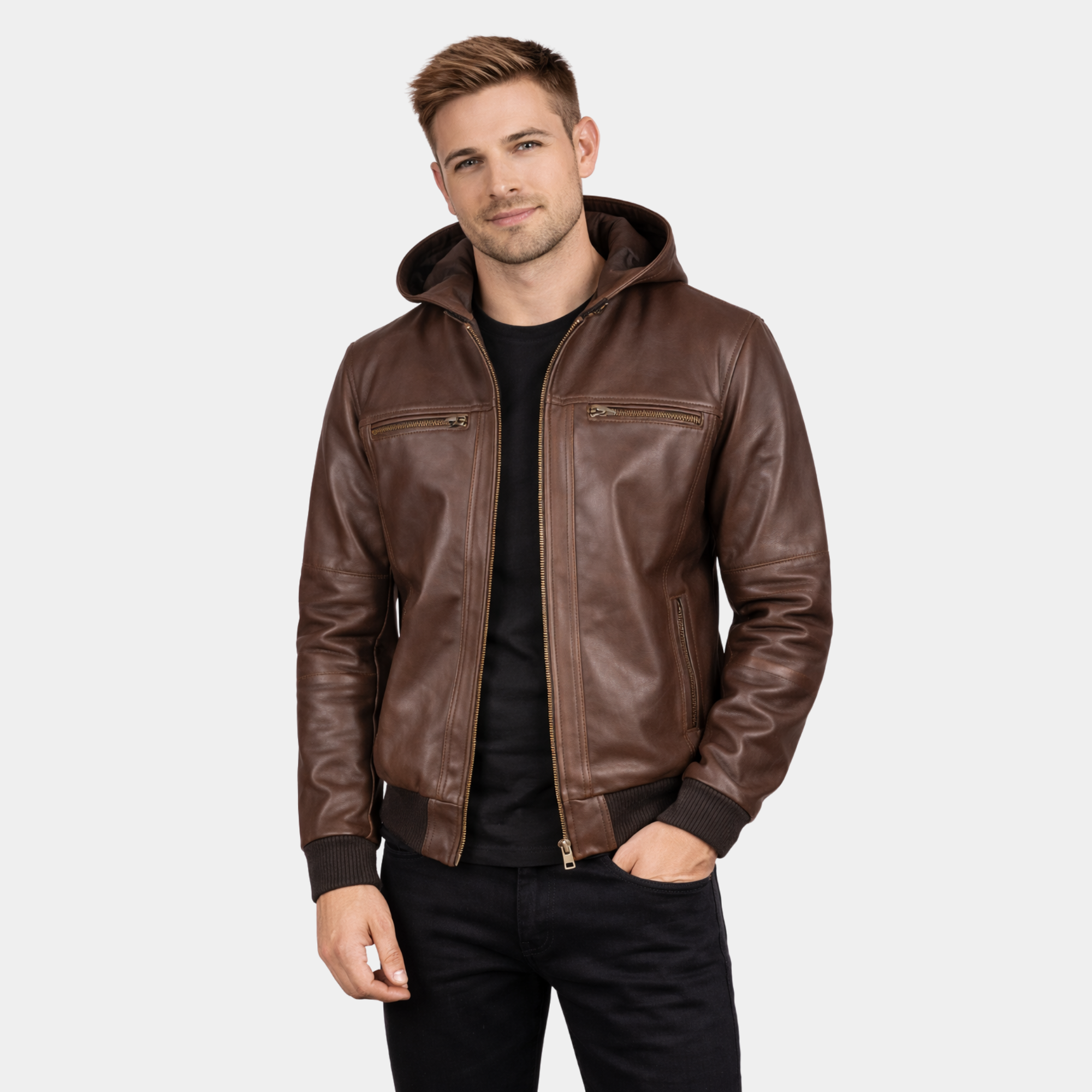 [LC] Bouncer Biz Brown Leather Bomber Jacket