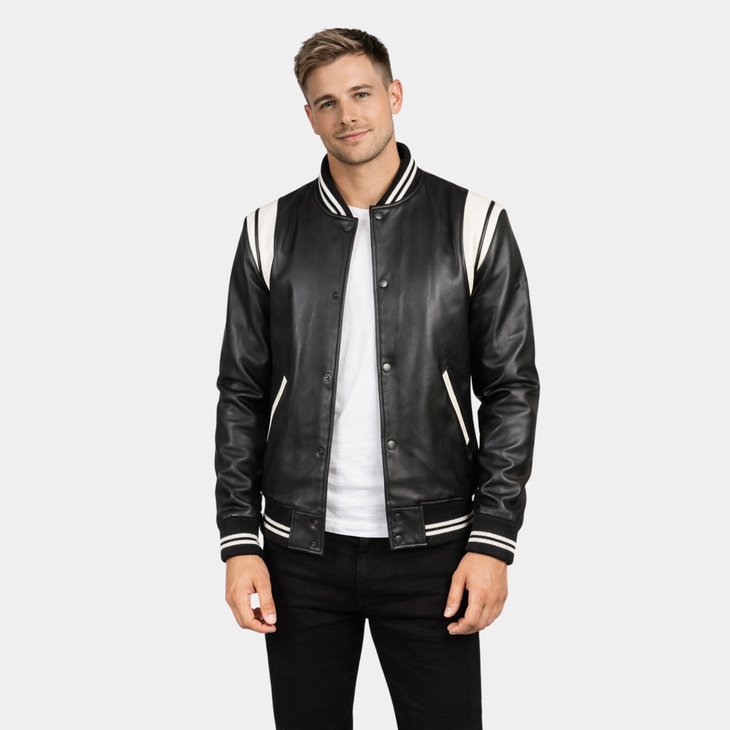 [LC] Dantee Black Leather Varsity Jacket