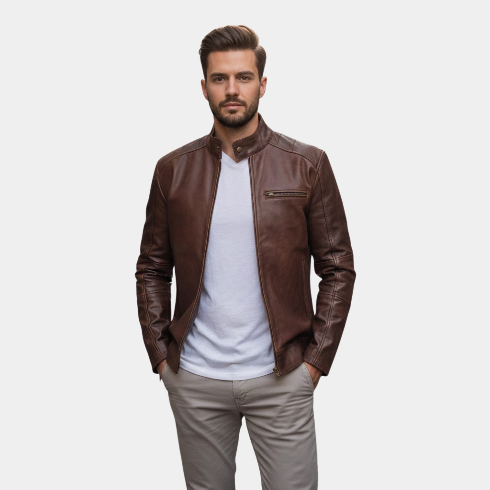 [LC] Dean Brown Leather Biker Jacket
