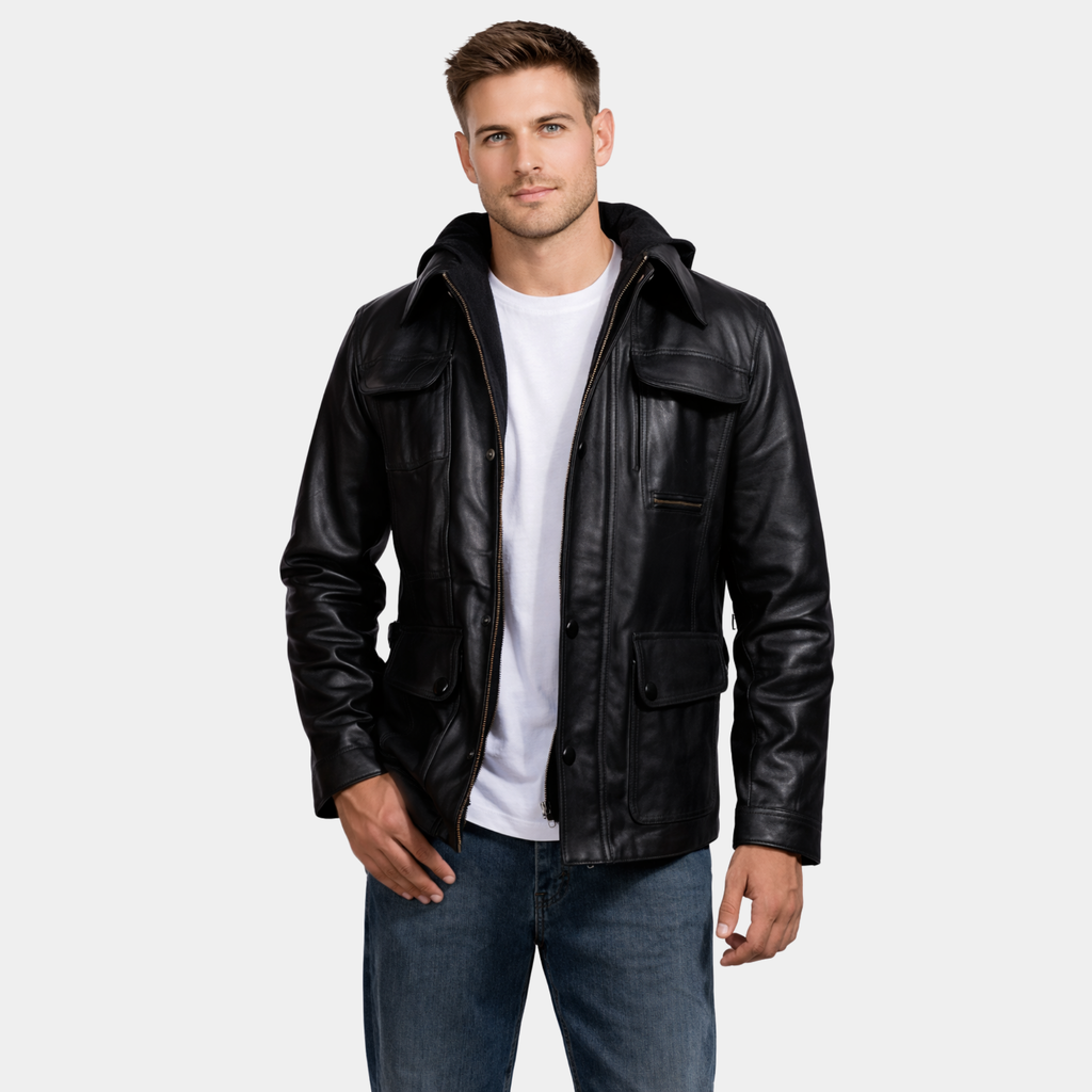 [LC] Moulder Hooded Black Leather Jacket