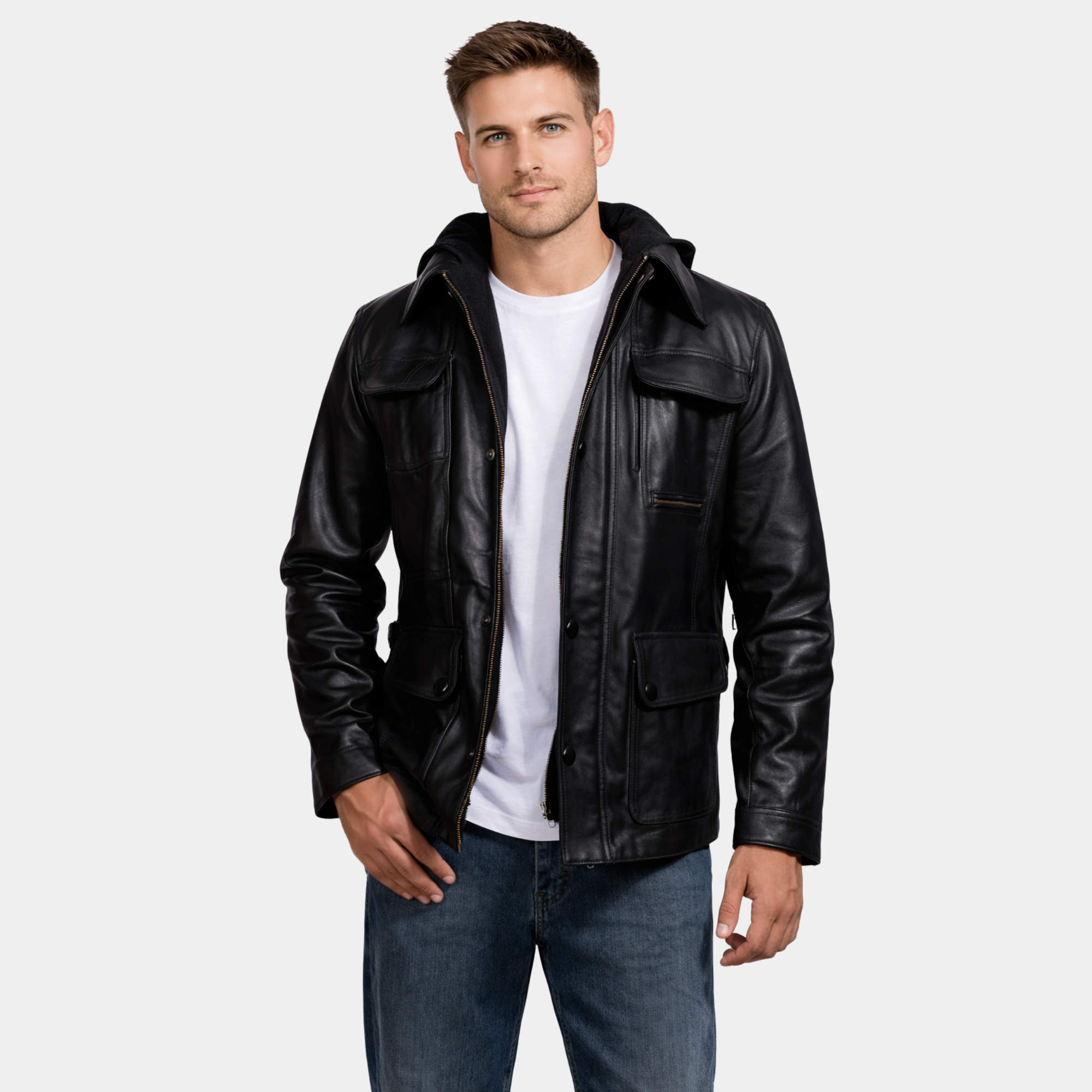 [LC] Moulder Hooded Black Leather Jacket
