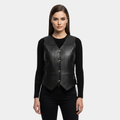 Ladies Black Motorcycle Ten Pocket Leather Biker Vest