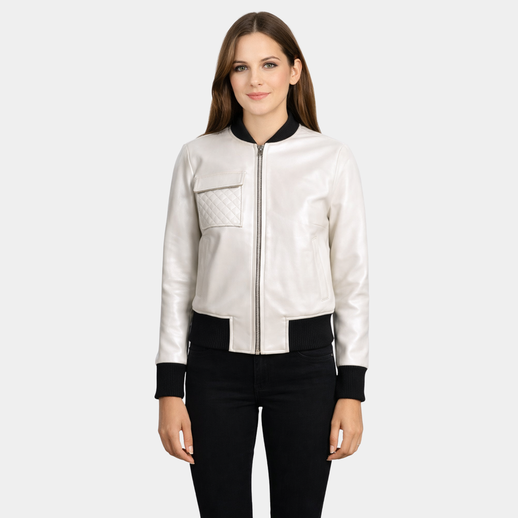 Lana Silver Leather Bomber Jacket