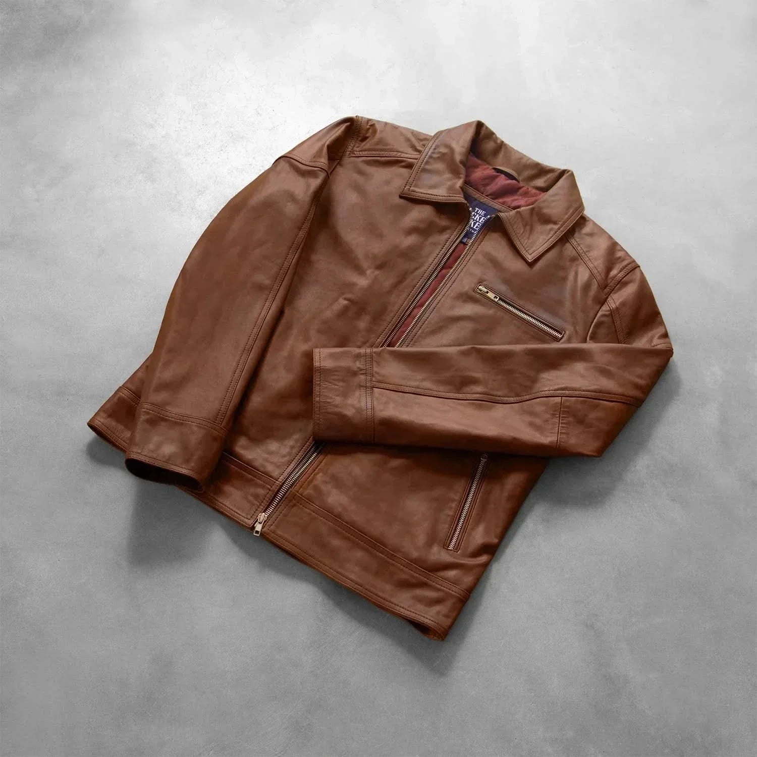 [LC] Lavendard Brown Leather Biker Jacket