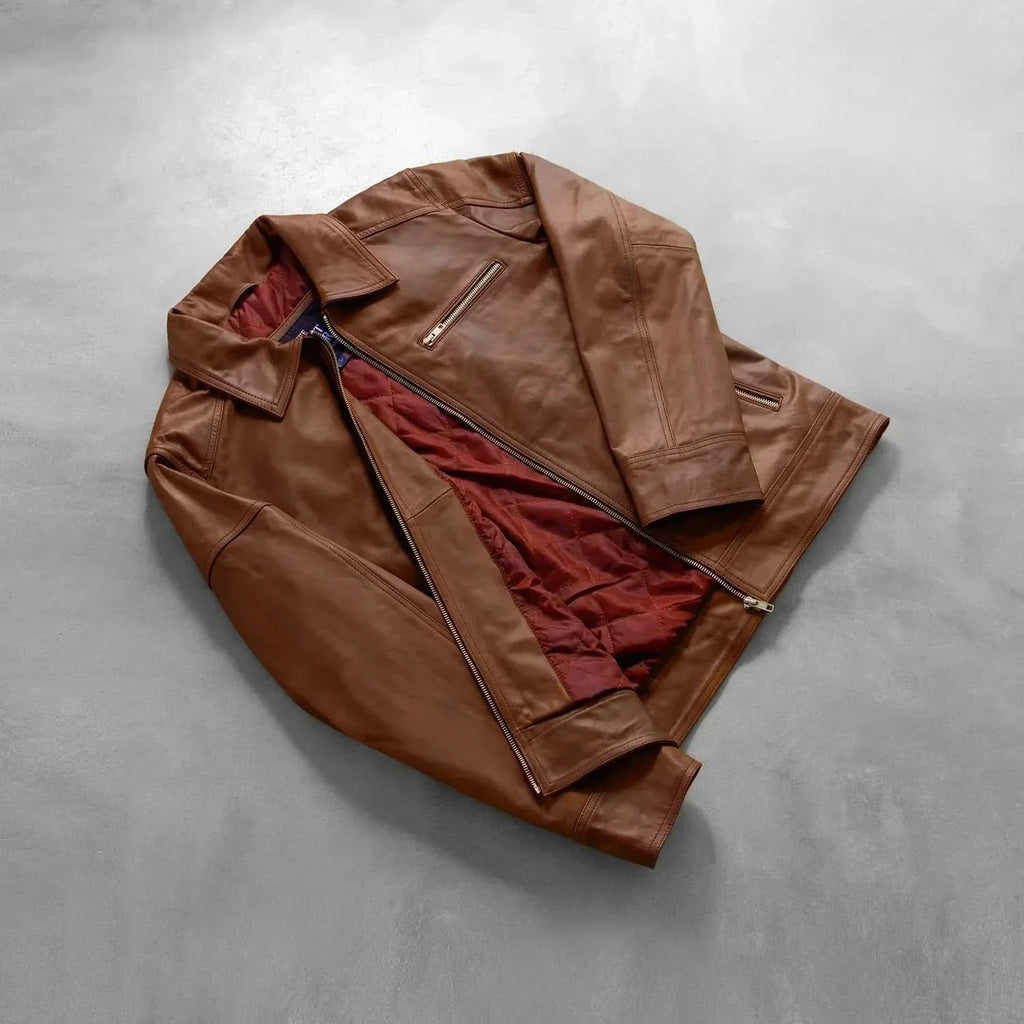 [LC] Lavendard Brown Leather Biker Jacket