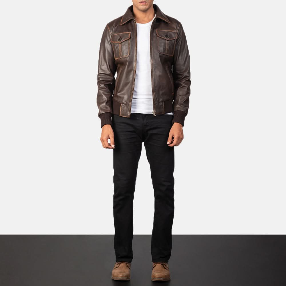 [LC] Aaron Brown Leather Bomber Jacket