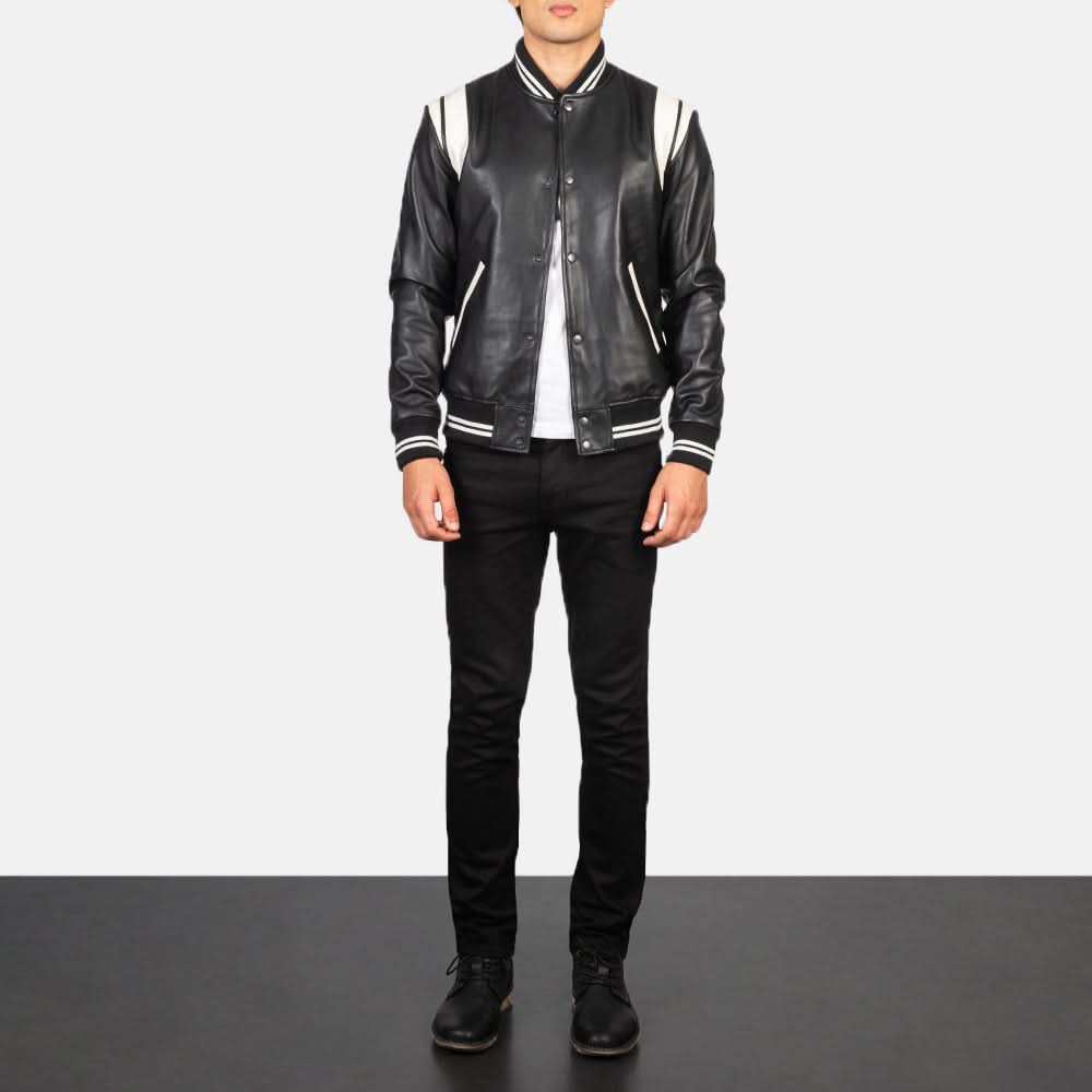 [LC] Dantee Black Leather Varsity Jacket
