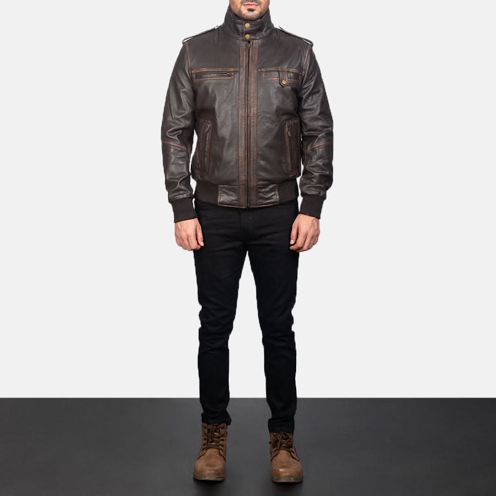 [LC] Glen Street Brown Leather Bomber Jacket