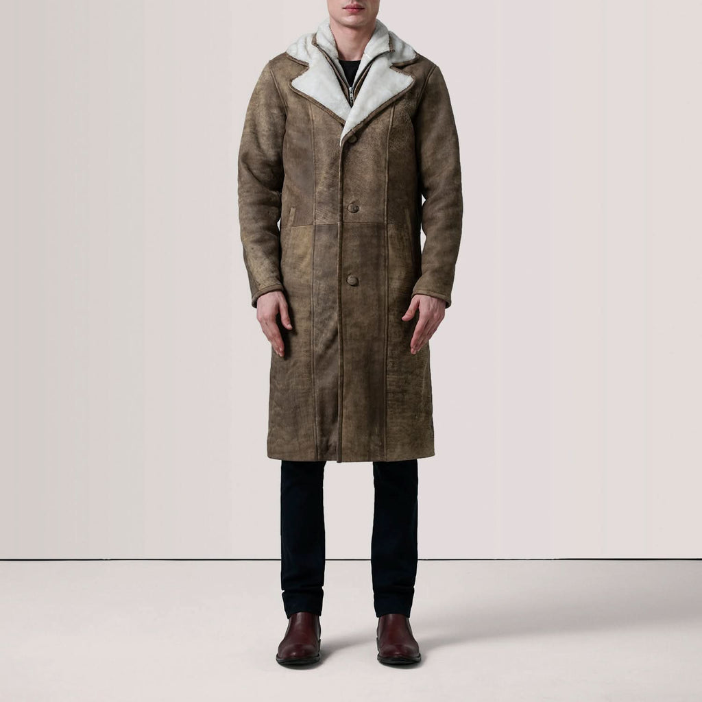 Cai Distressed Brown Leather Shearling Coat