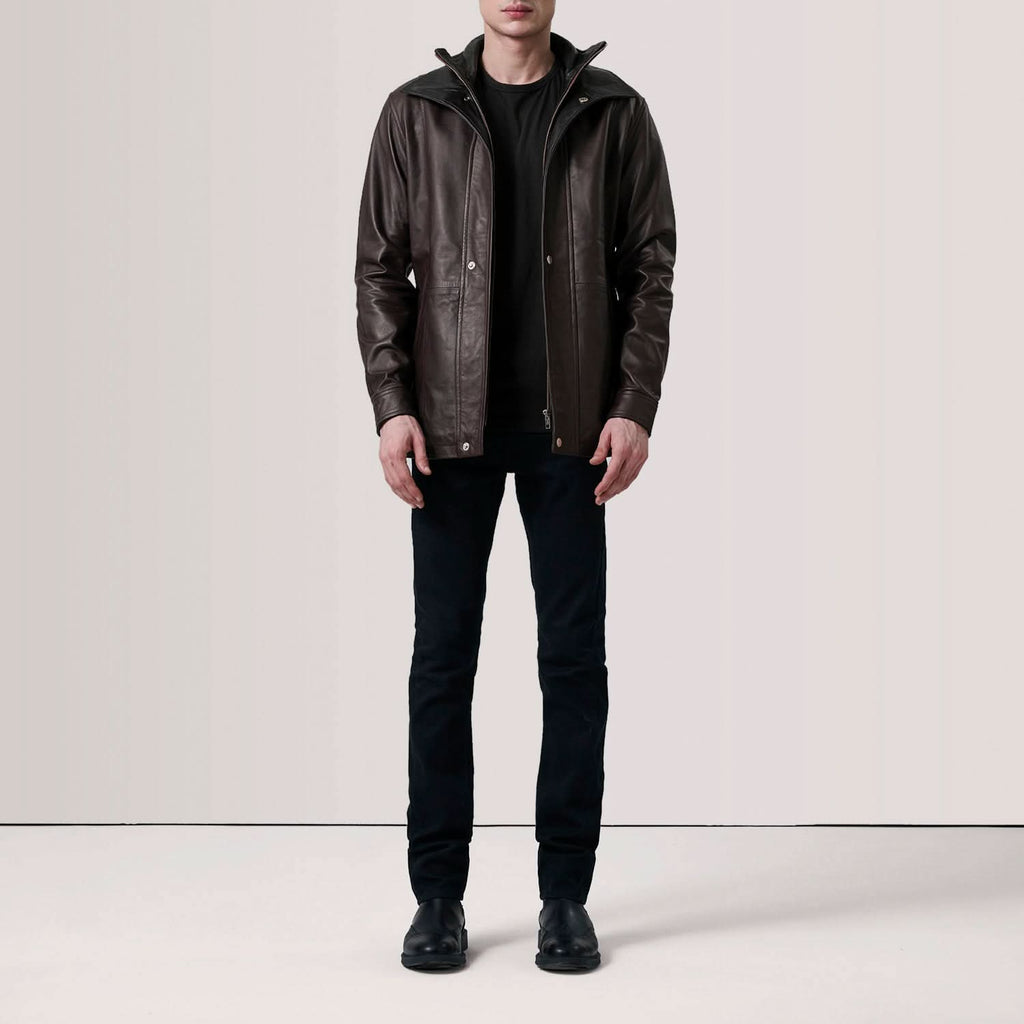 Connor Maroon Leather Coat