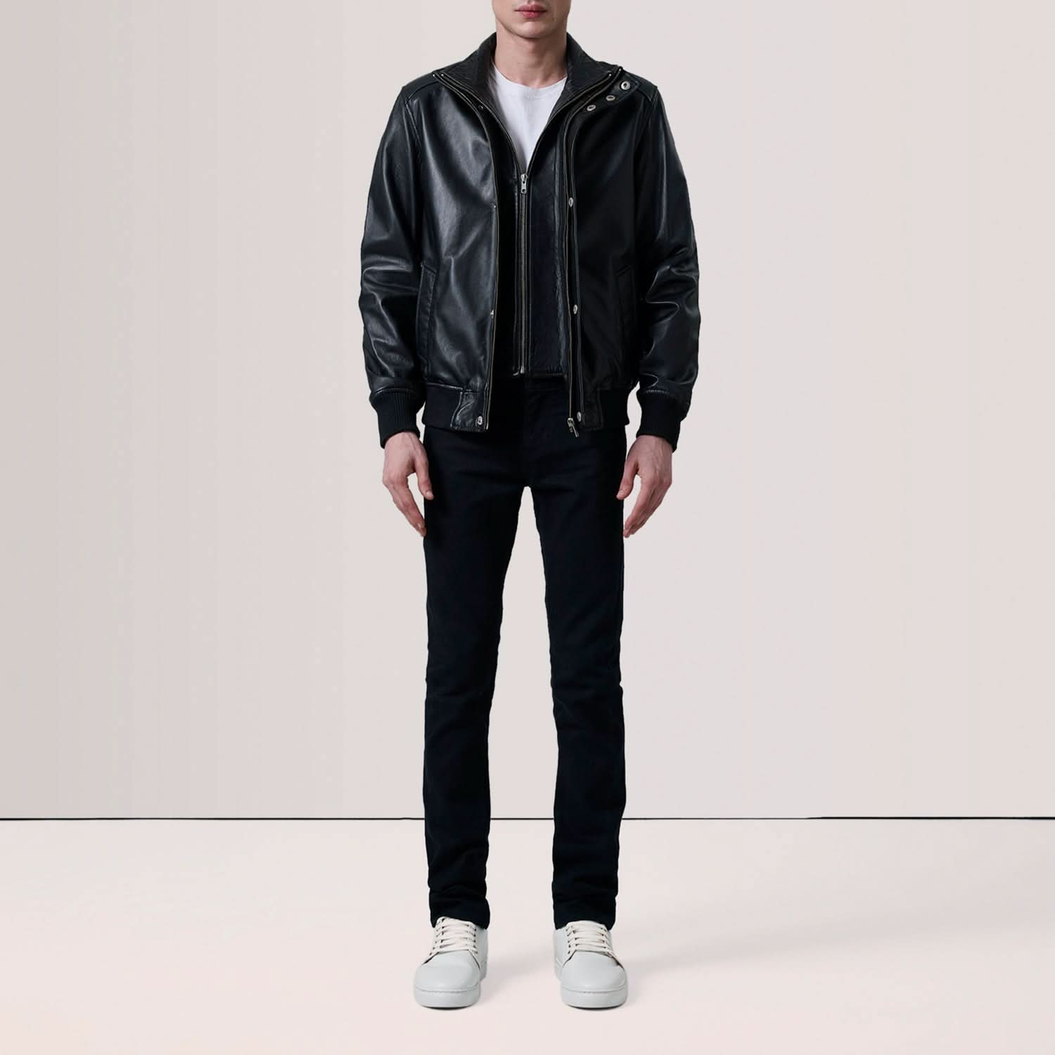 Lester Black Leather Bomber Jacket