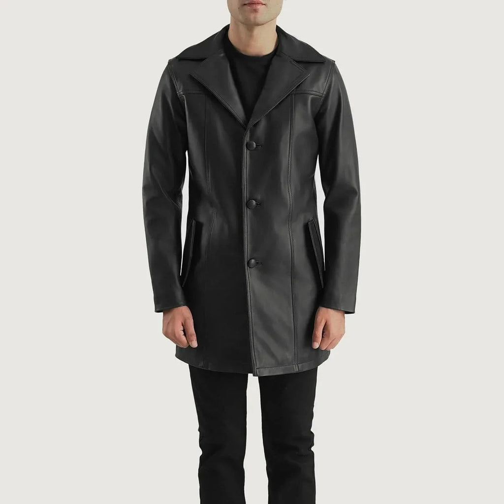 Brawnton Black Leather Coat