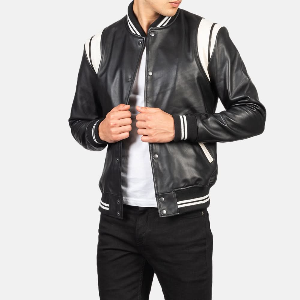 [LC] Dantee Black Leather Varsity Jacket