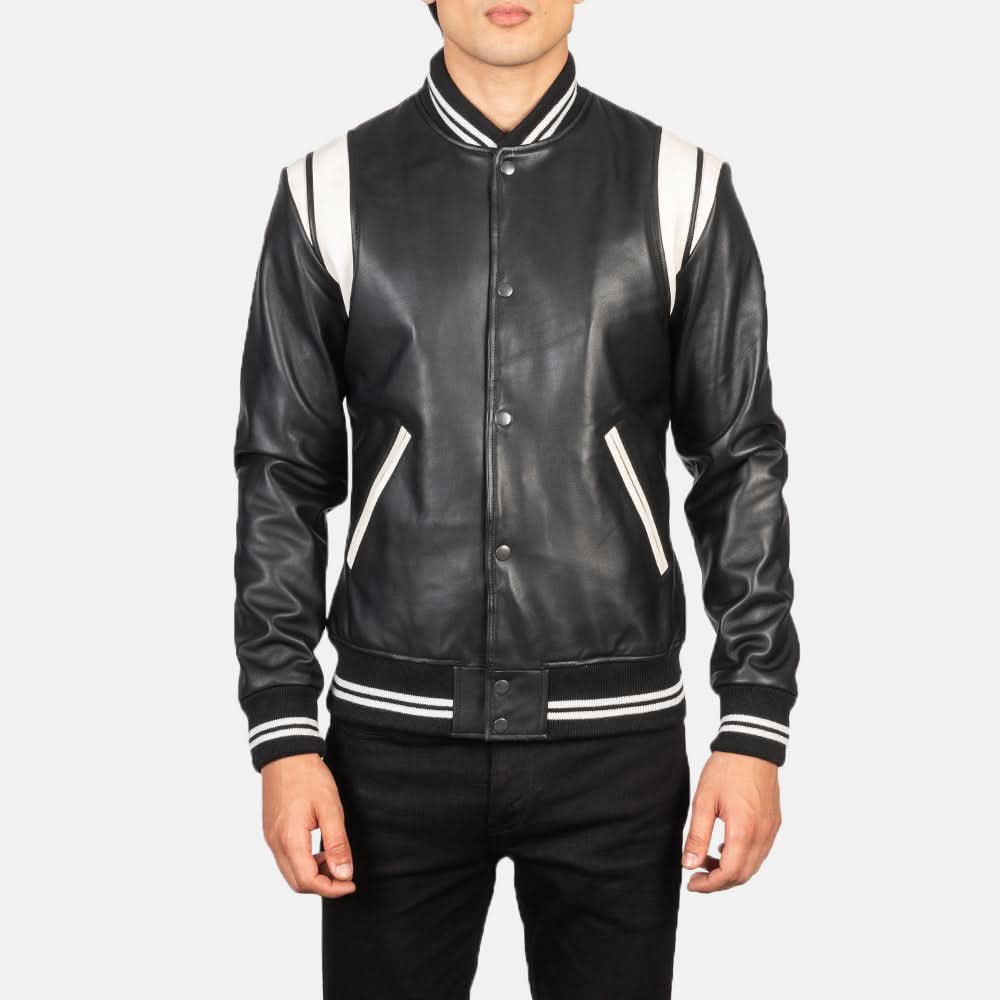 [LC] Dantee Black Leather Varsity Jacket