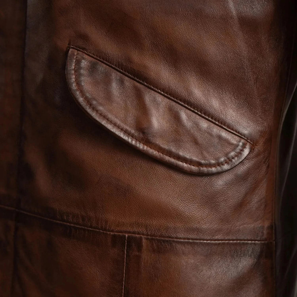 Delvin Distressed Brown Leather Parka
