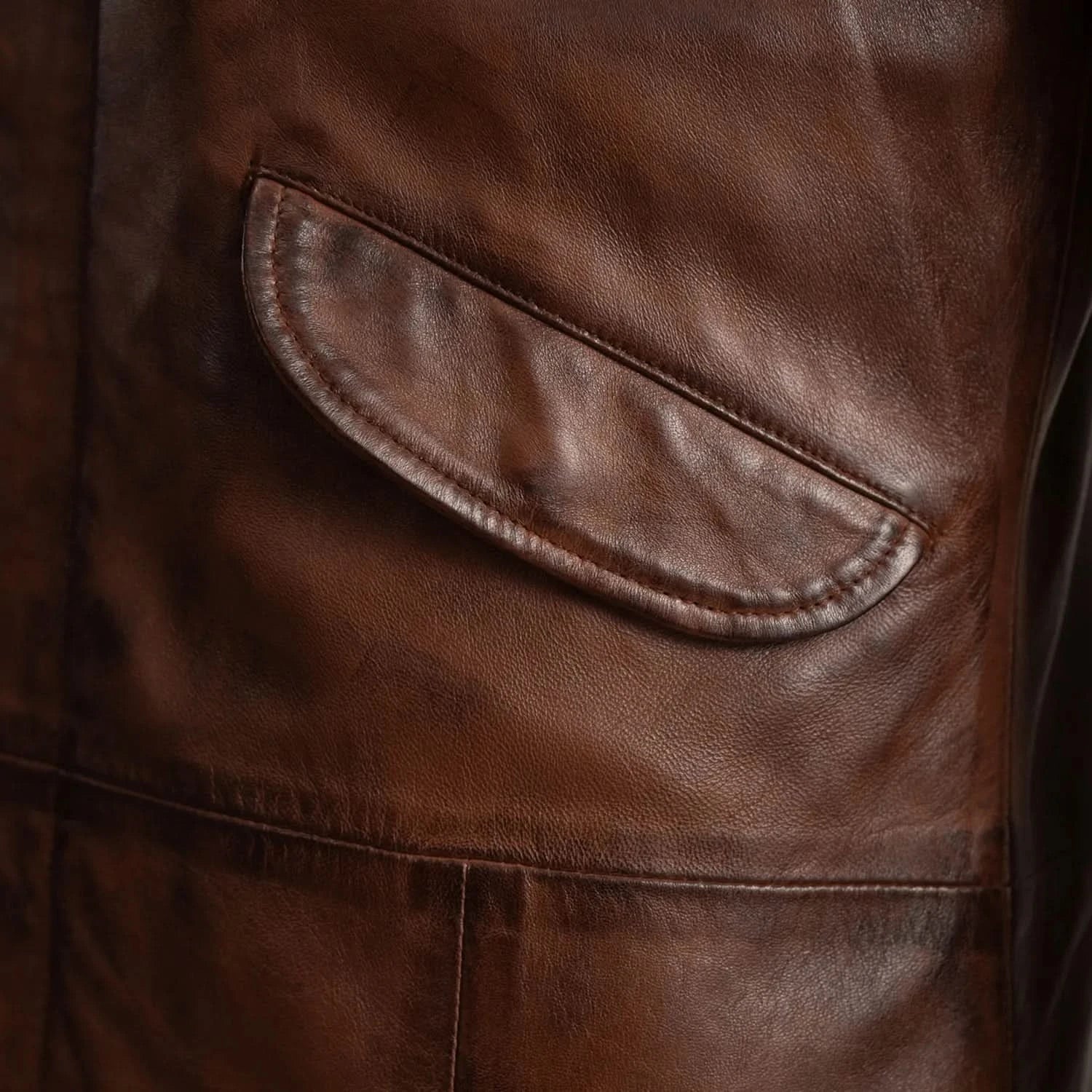 Delvin Distressed Brown Leather Parka