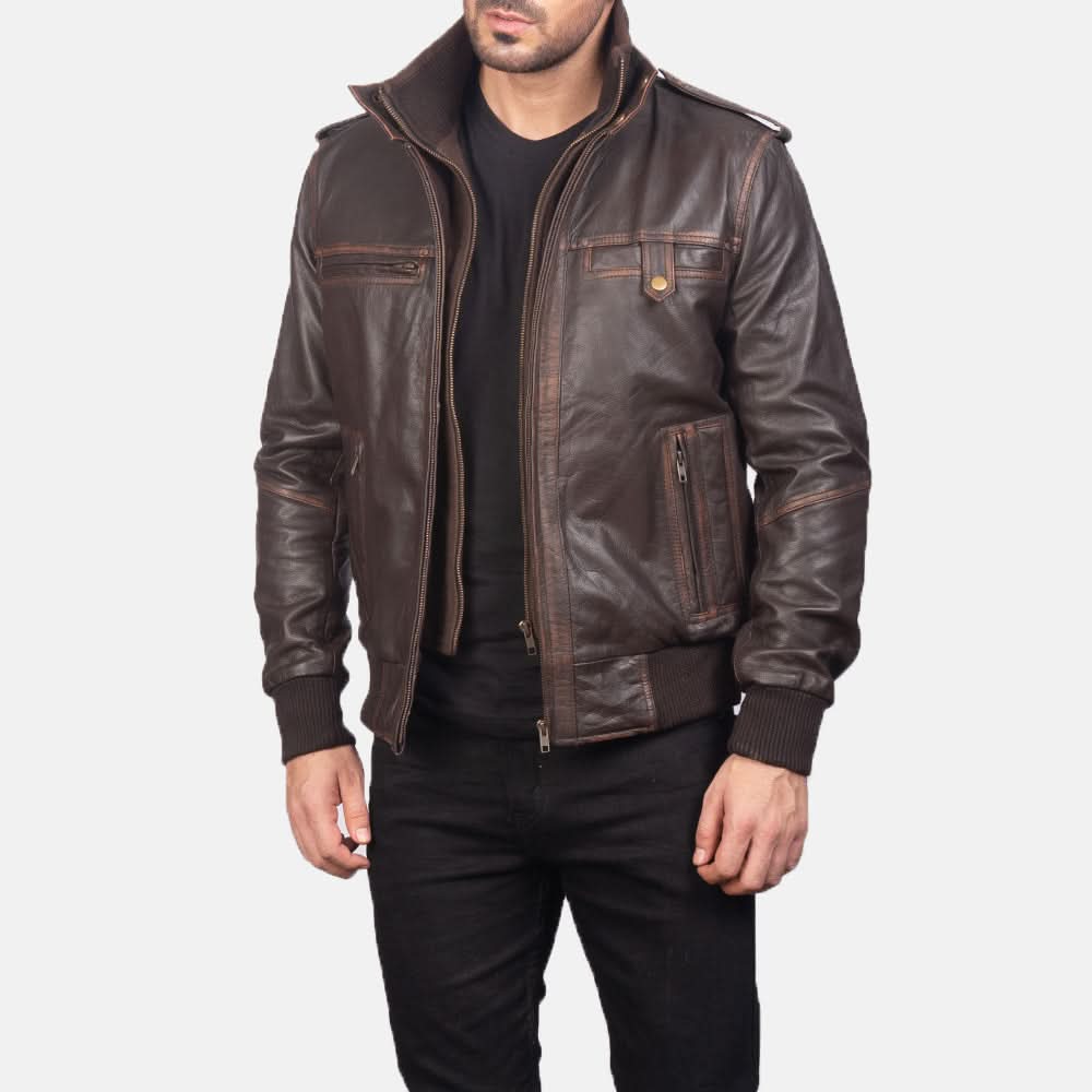 [LC] Glen Street Brown Leather Bomber Jacket