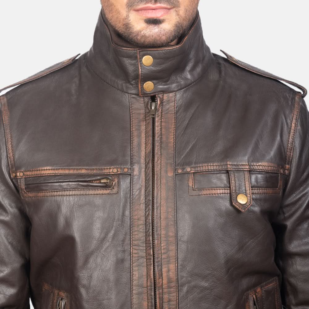 [LC] Glen Street Brown Leather Bomber Jacket