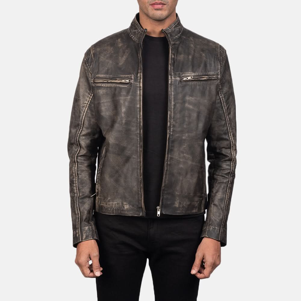 [LC] Ionic Distressed Brown Leather Biker Jacket
