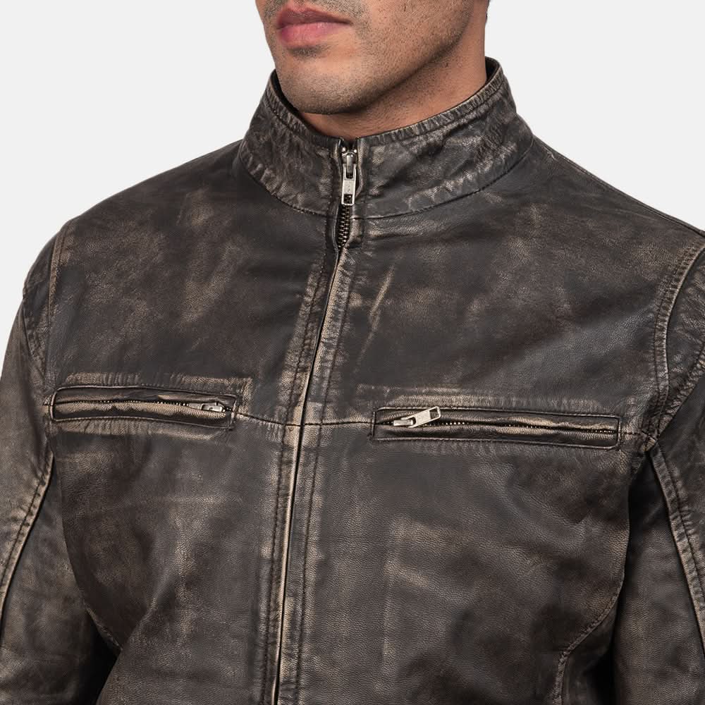 [LC] Ionic Distressed Brown Leather Biker Jacket