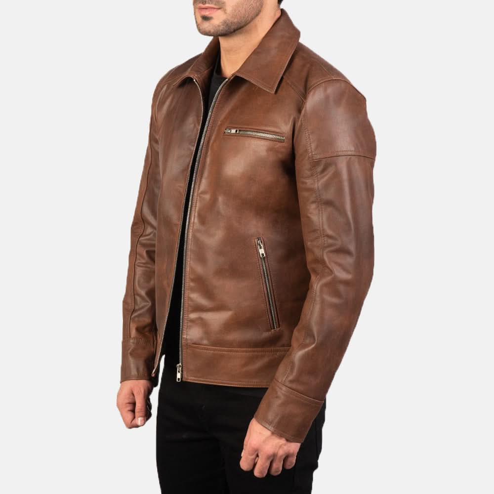[LC] Lavendard Brown Leather Biker Jacket