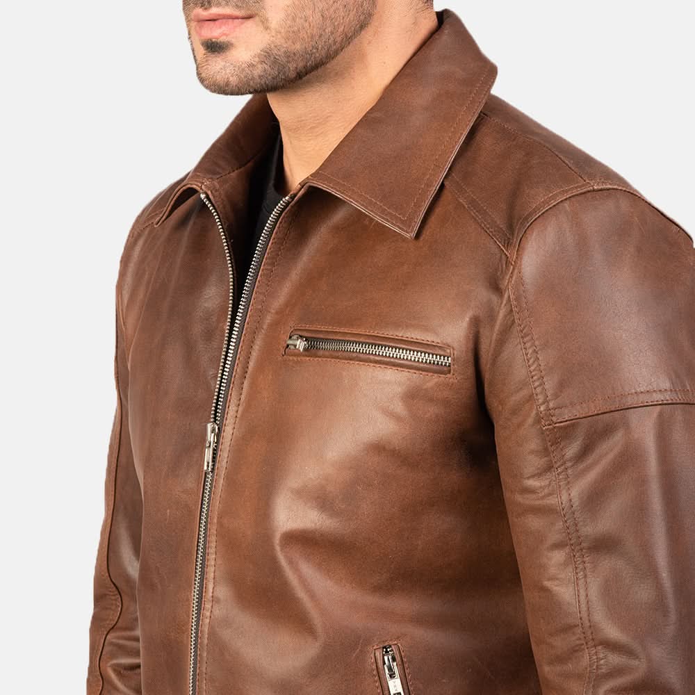 [LC] Lavendard Brown Leather Biker Jacket