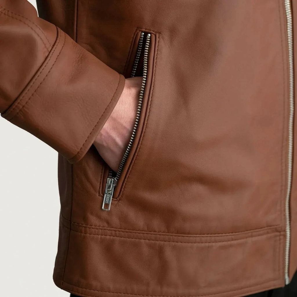 Lavendard Matte Brown Leather Biker Jacket
