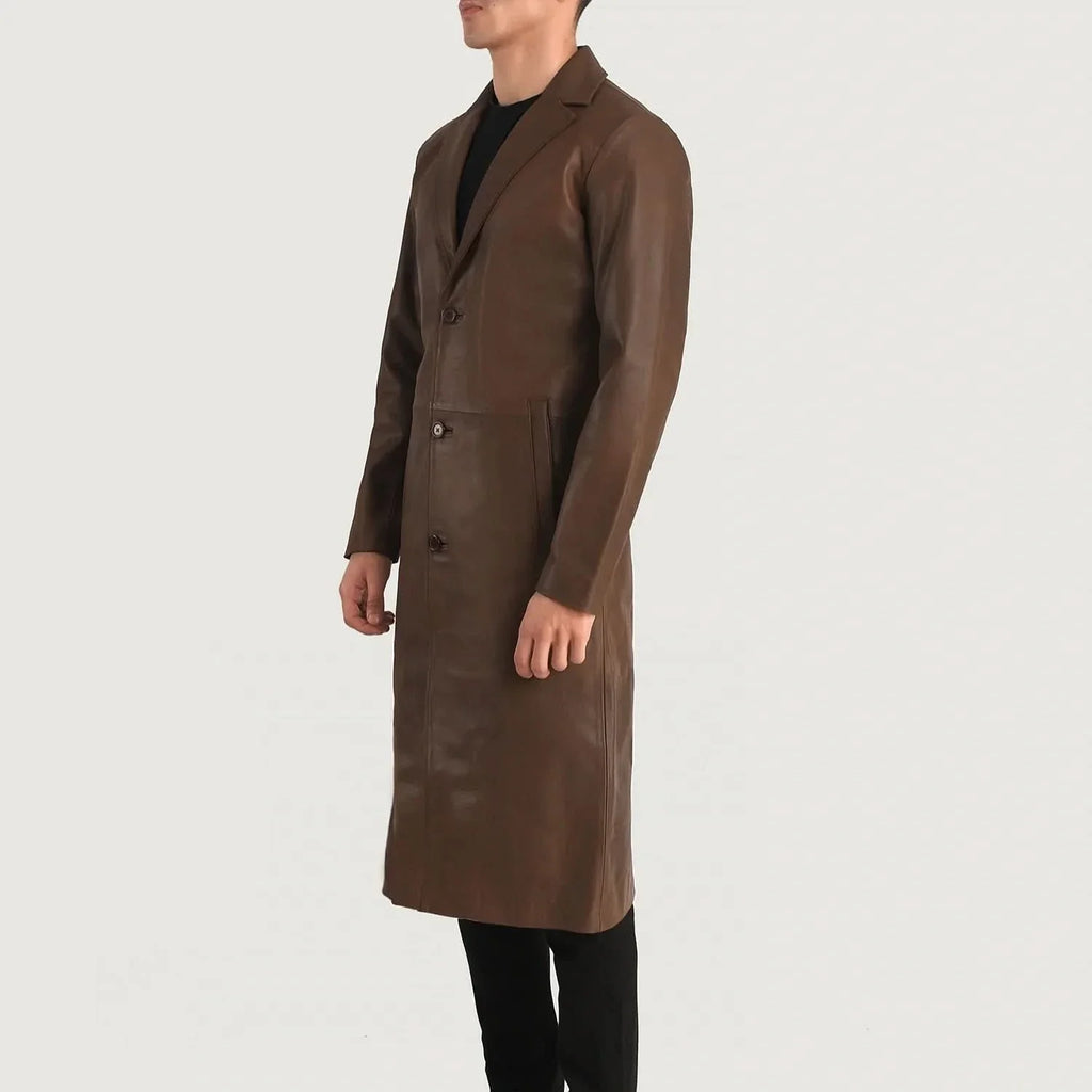 Mateo Brown Leather Single Breasted Coat