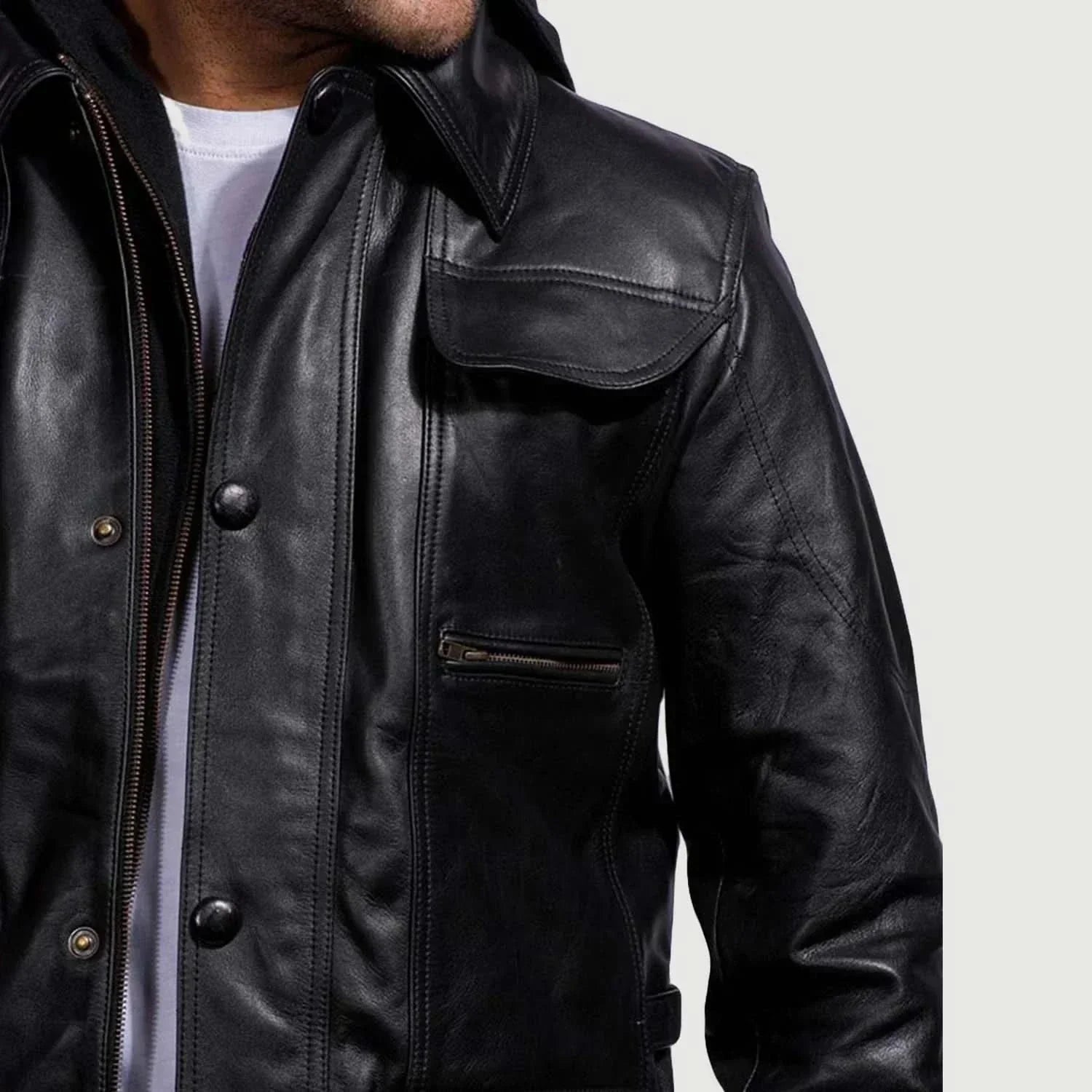 [LC] Moulder Hooded Black Leather Jacket