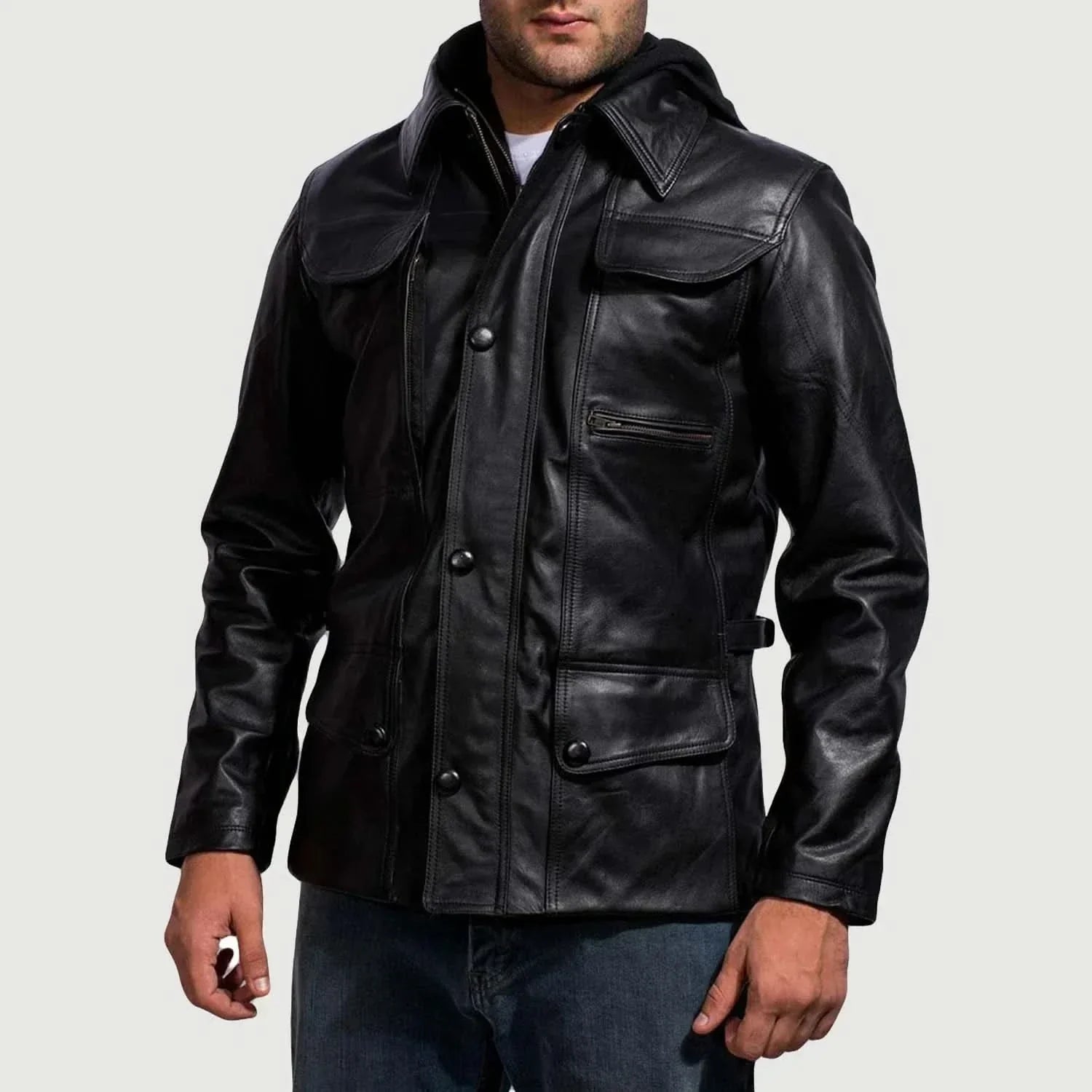 [LC] Moulder Hooded Black Leather Jacket