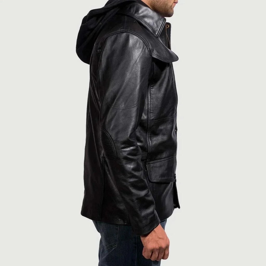 [LC] Moulder Hooded Black Leather Jacket