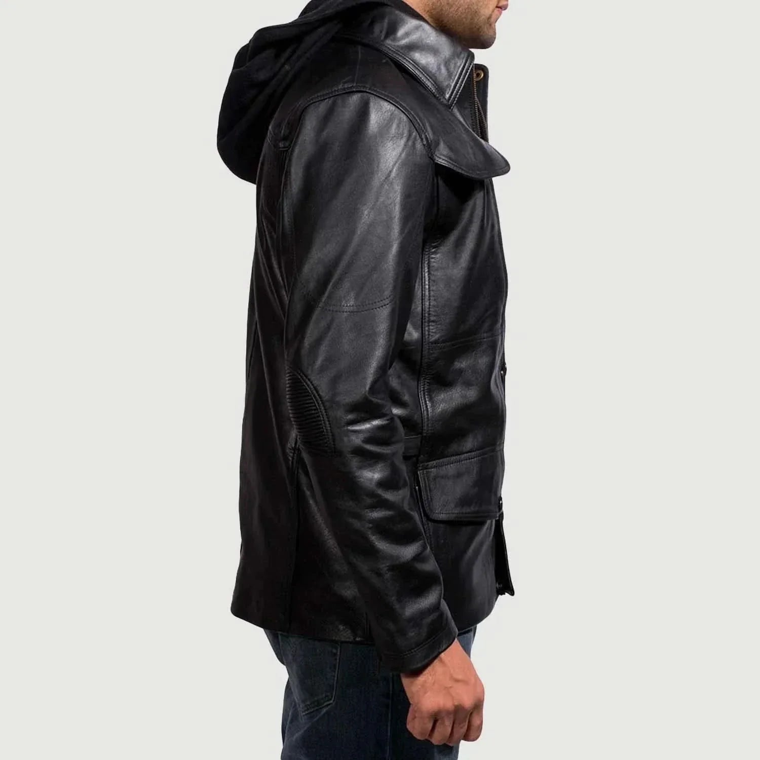 [LC] Moulder Hooded Black Leather Jacket