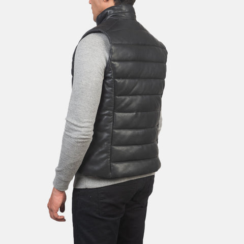 Zipper Ravees Black Leather Vest