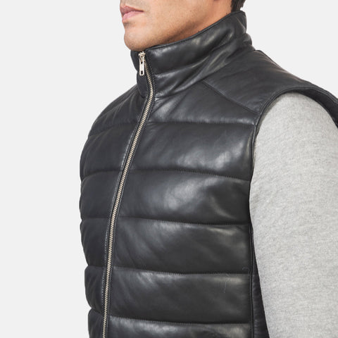 Zipper Ravees Black Leather Vest