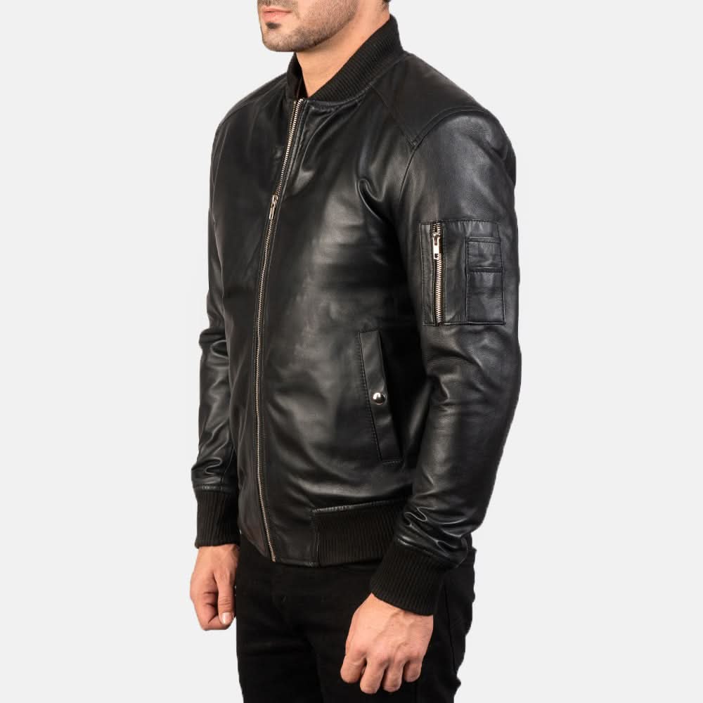 [LC] Ma-1 Black Leather Bomber Jacket