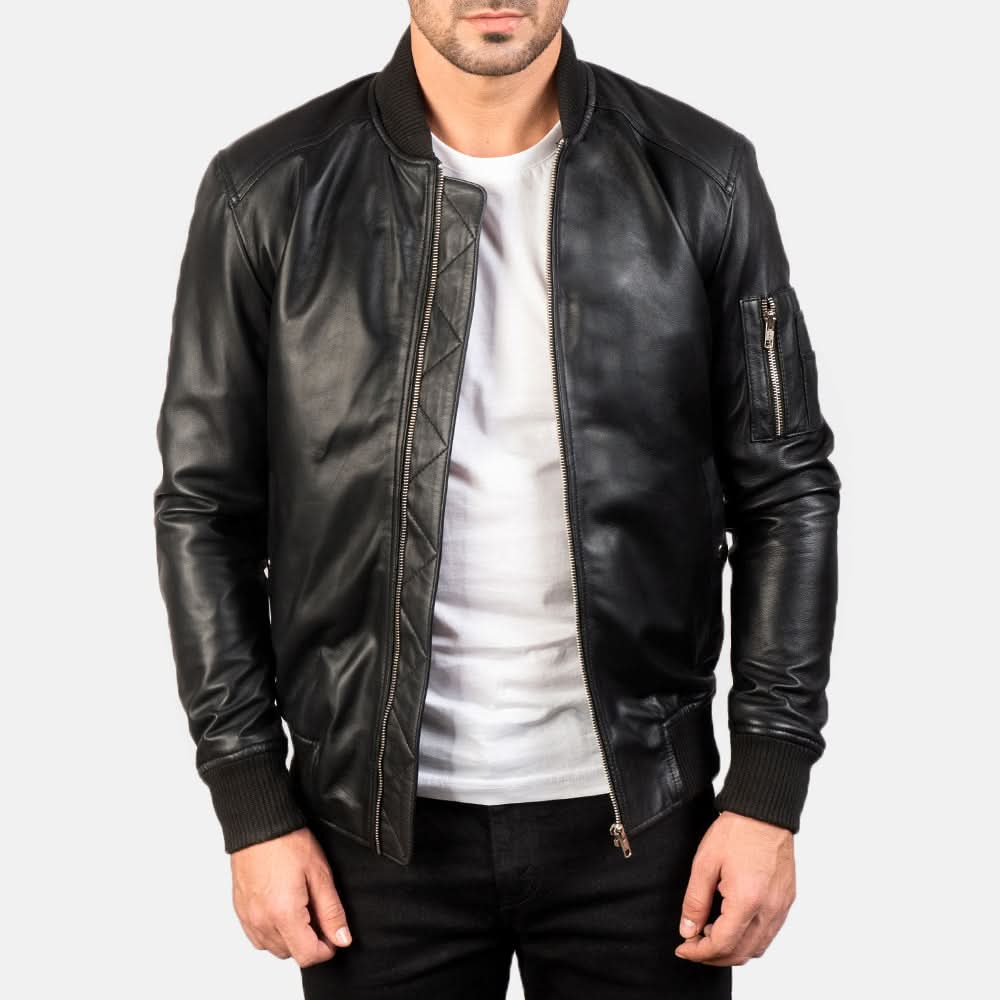 [LC] Ma-1 Black Leather Bomber Jacket