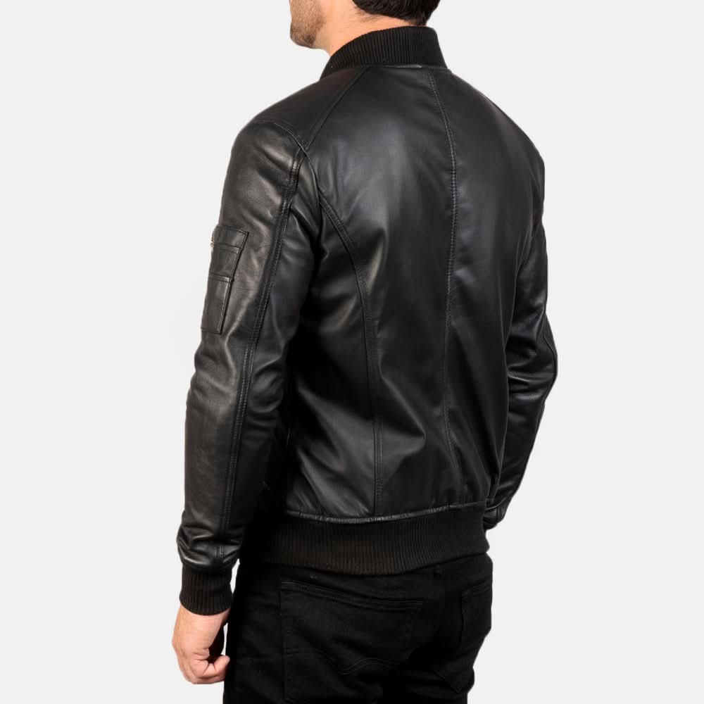 [LC] Ma-1 Black Leather Bomber Jacket