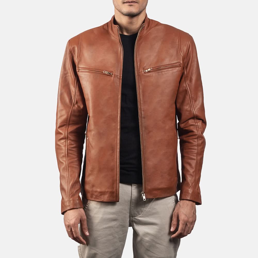 [LC] Ionic Brown Leather Biker Jacket