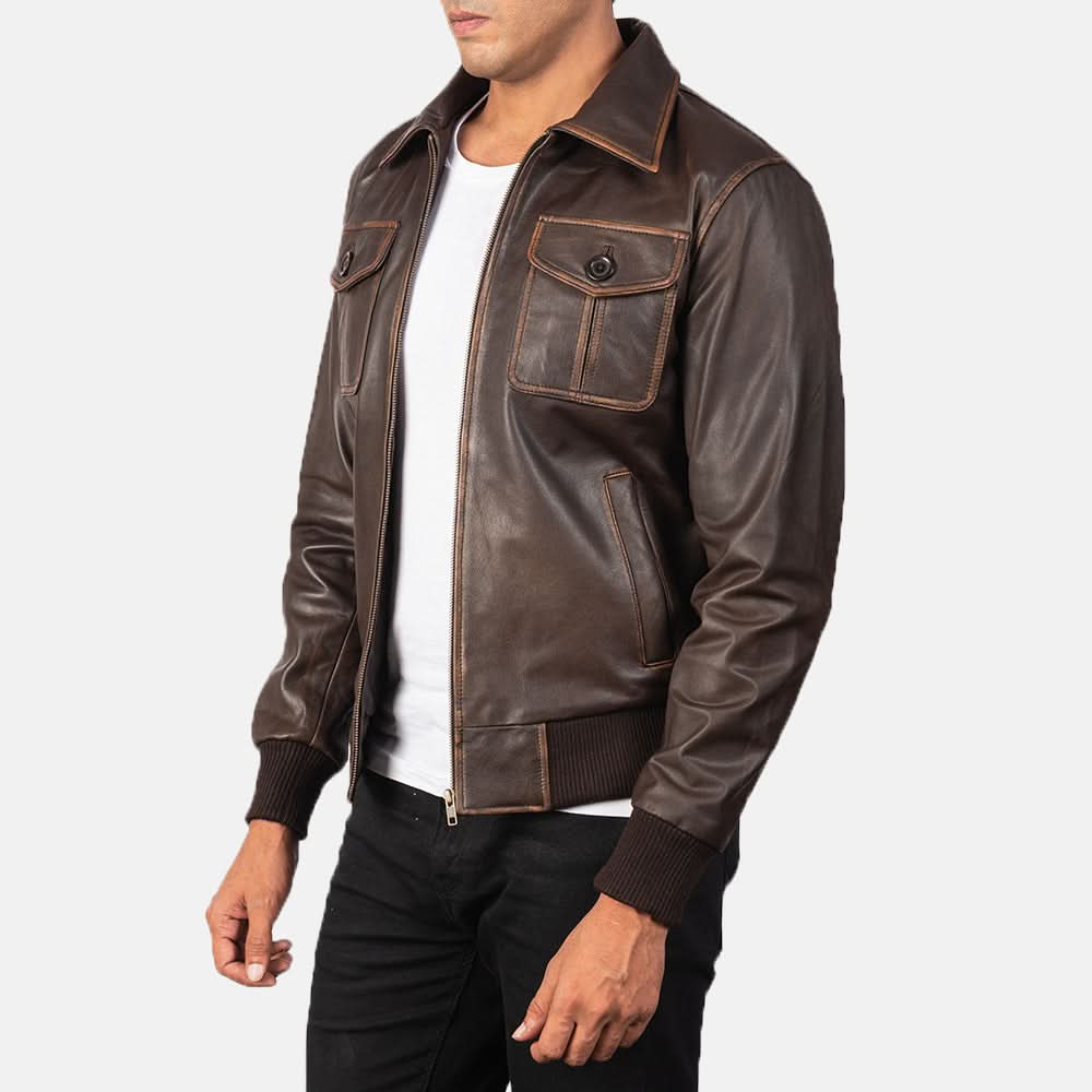 [LC] Aaron Brown Leather Bomber Jacket