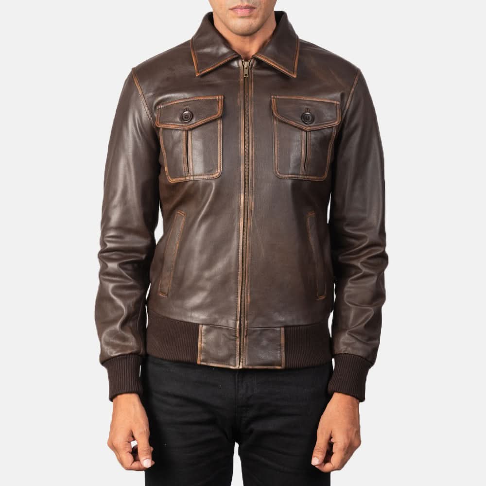 [LC] Aaron Brown Leather Bomber Jacket
