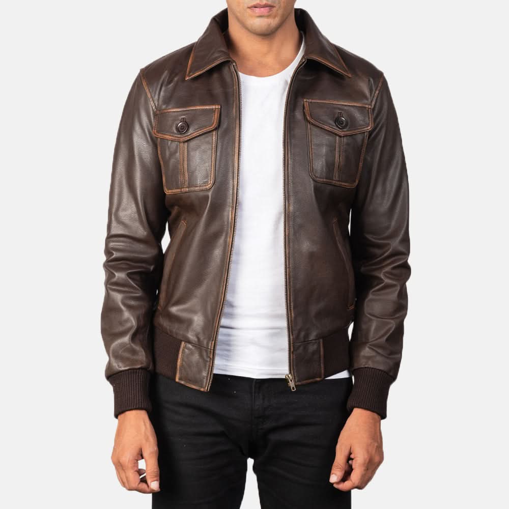 [LC] Aaron Brown Leather Bomber Jacket