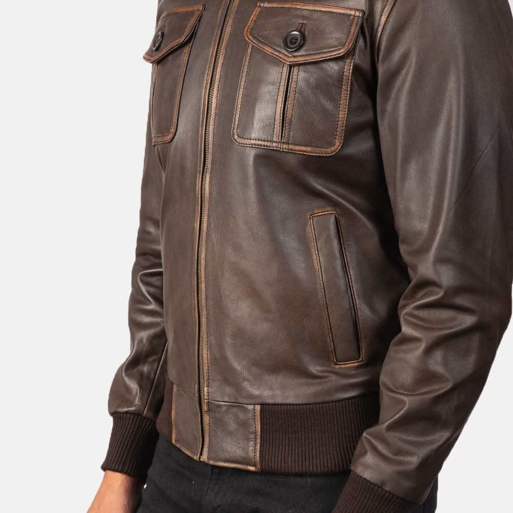 [LC] Aaron Brown Leather Bomber Jacket