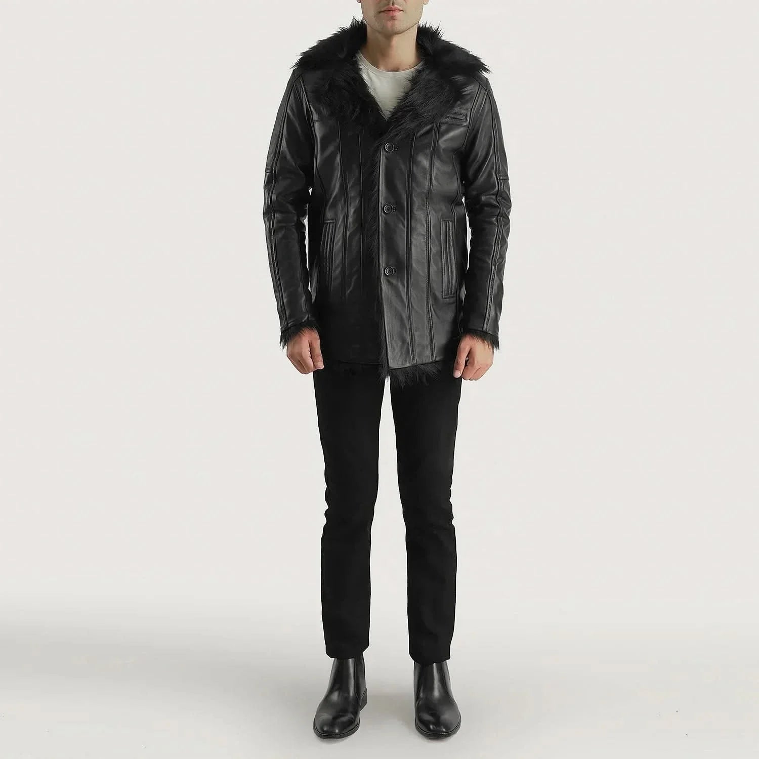[LC] Furcliff Black Leather Coat
