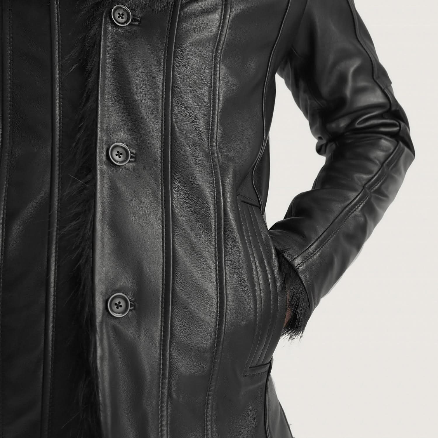 [LC] Furcliff Black Leather Coat