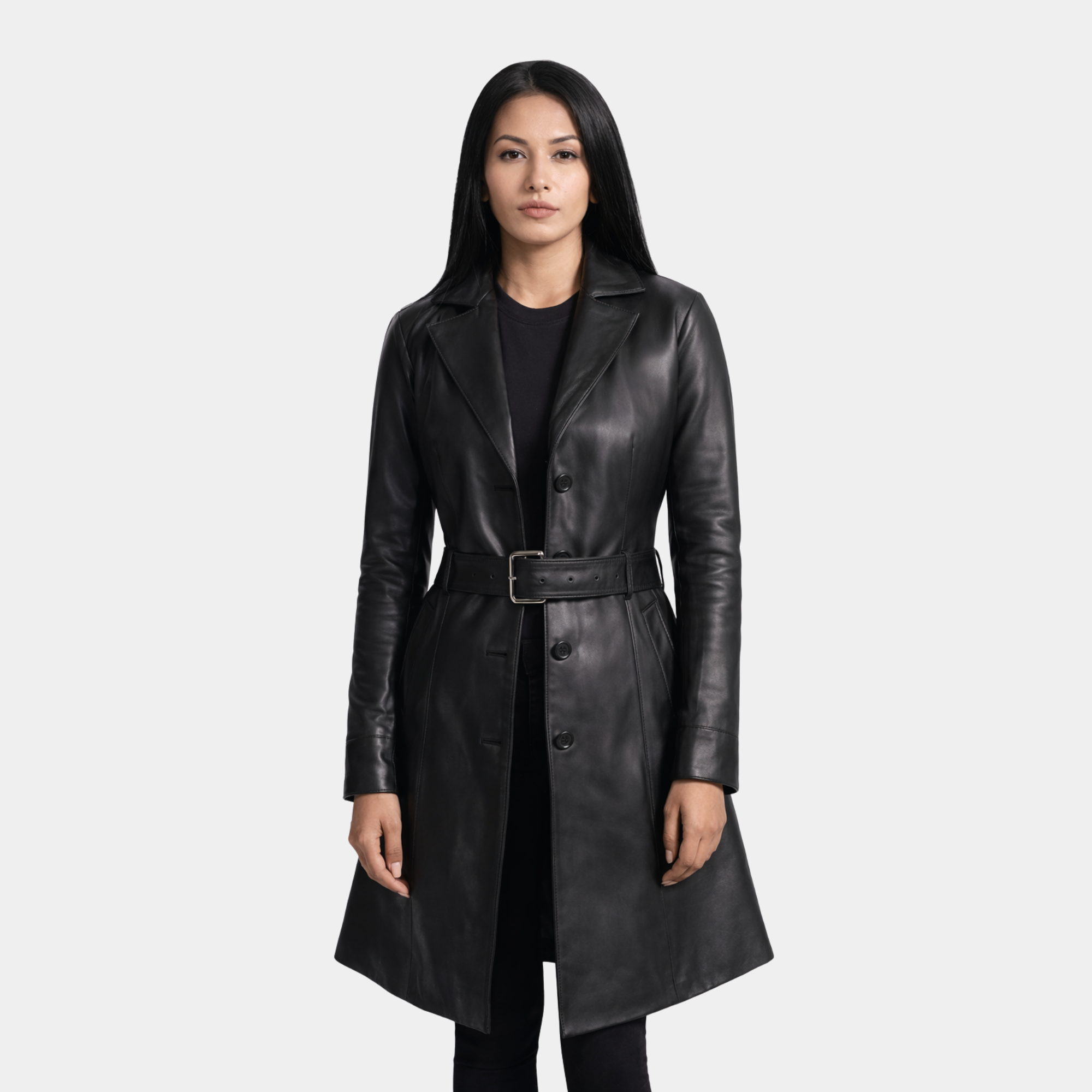 Moonlight Black Leather Trench Coat