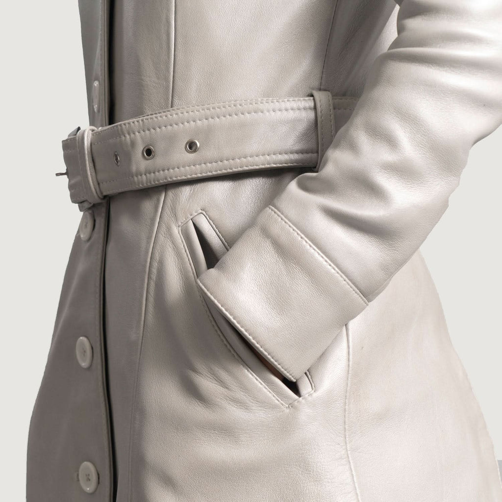 Moonlight Silver Leather Trench Coat