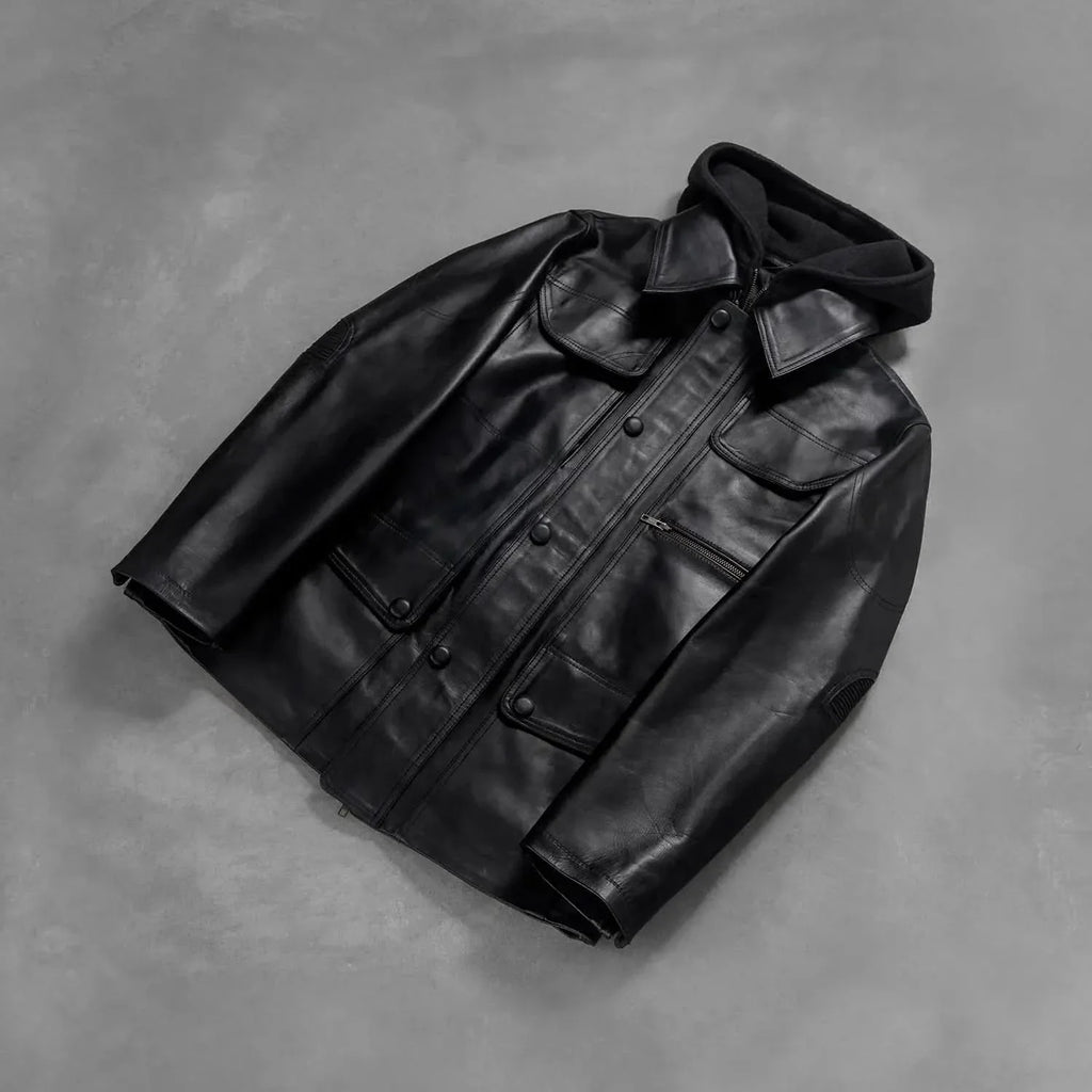 [LC] Moulder Hooded Black Leather Jacket