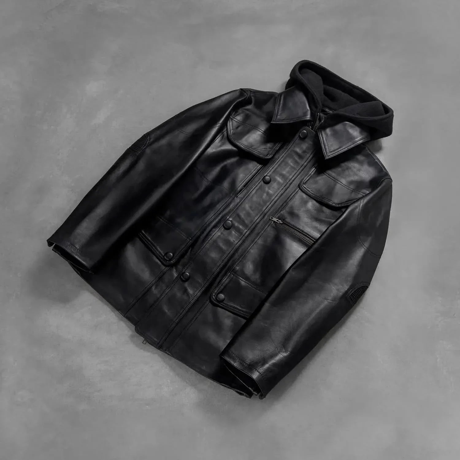 [LC] Moulder Hooded Black Leather Jacket